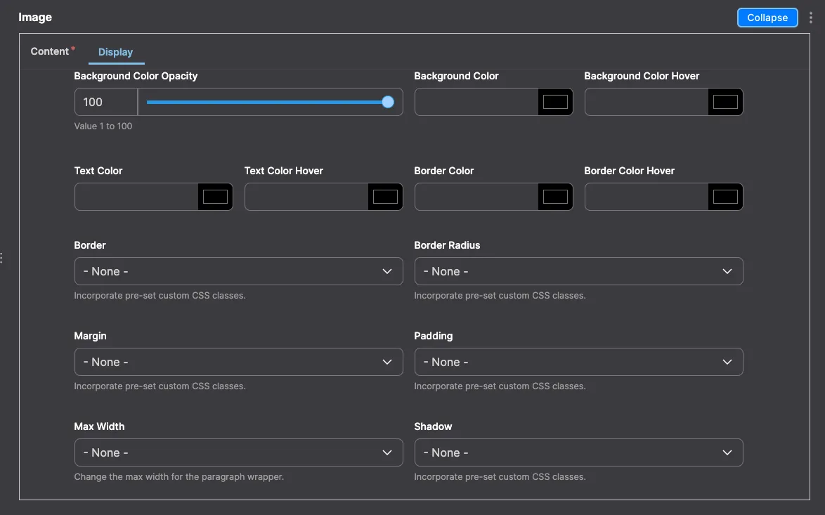 Image: Image module configuration in Drupal - settings for displaying individual images. 