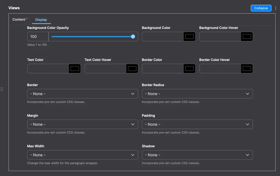 Views: Views module configuration in Drupal - settings for organizing and displaying content using Views.