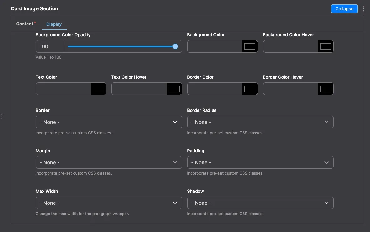 Card Image Layout: Card Image Section